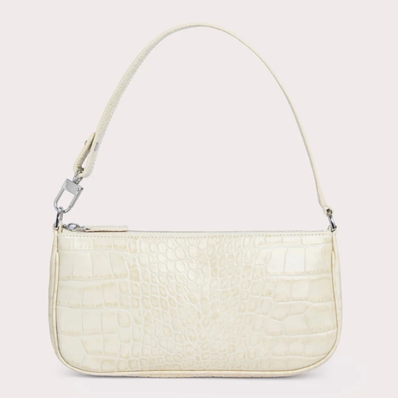 BY FAR Handbags - By Far Rachel Croc Embossed Leather Bag in Cream